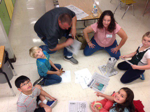CLWiseman's tweet photo. Blue table building their tower. #celebratelps https://t.co/ZqCdwAfCra