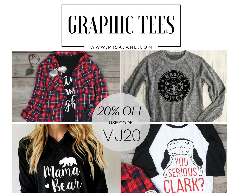 shopmisajane's tweet image. All Graphic Tees are 20% Off!! Head over to MisaJane.com to snag your fav design before they're gone! Use code: MJ20 #boutique ♥
