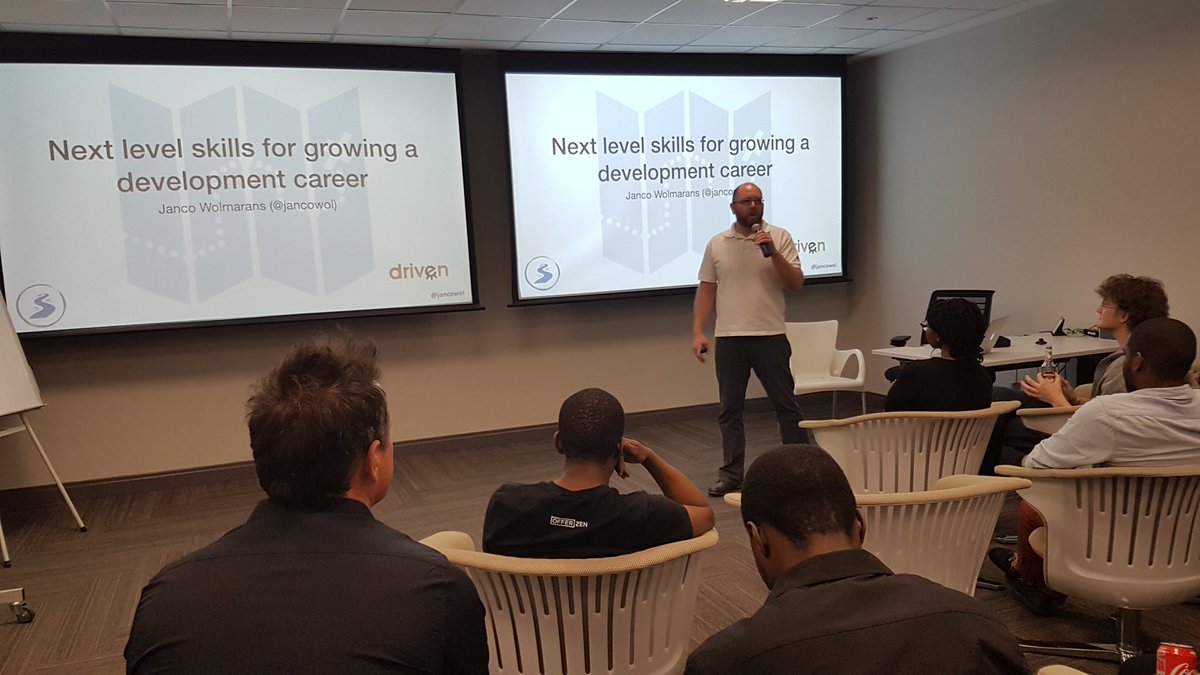 DVTSoftware's tweet photo. Next speaker is @jancowol from @DrivenAlliance talking about the next level for growing a development career #brightsparx https://t.co/fhLhuRPBT3
