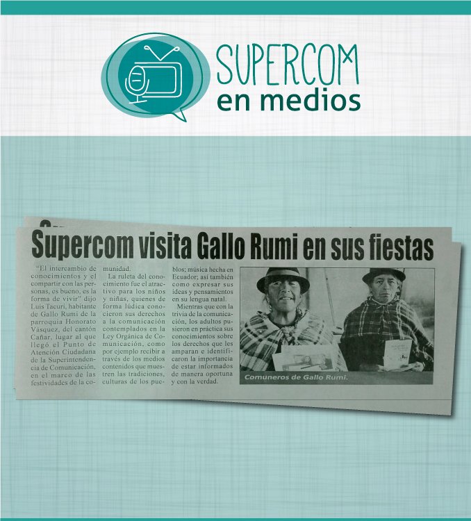 SupercomZona6's tweet photo. 🗞️ "Supercom visita Gallo Rumi en sus fiestas"
Vía ➡️@Diario_portada 
#SupercomEnMedios https://t.co/IbWmr4cmiv