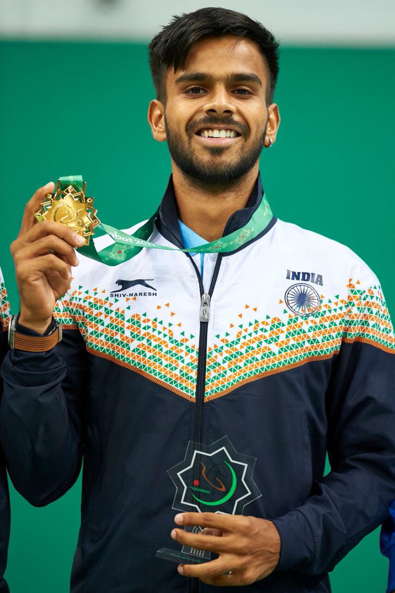 nagalsumit's tweet photo. Happy to have won the gold medal for my country at @Ashgabat_2017  @jswsports @zevenw0rld @yonex_com #AsianIndoorGames2017 https://t.co/jA6EbE8bxl