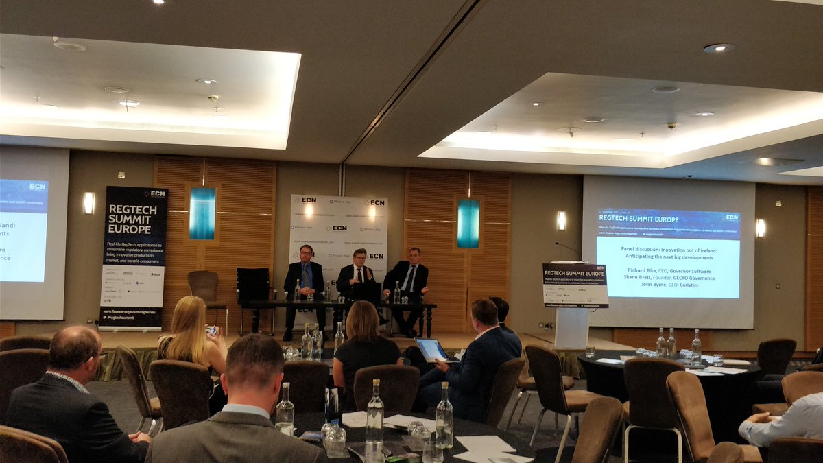 EmoticsSoftware's tweet photo. Innovation out of #Ireland panel at #RegTechSummit with @corlytics @GECKOgovernance @Governorsoft https://t.co/hSL3ybl1wM