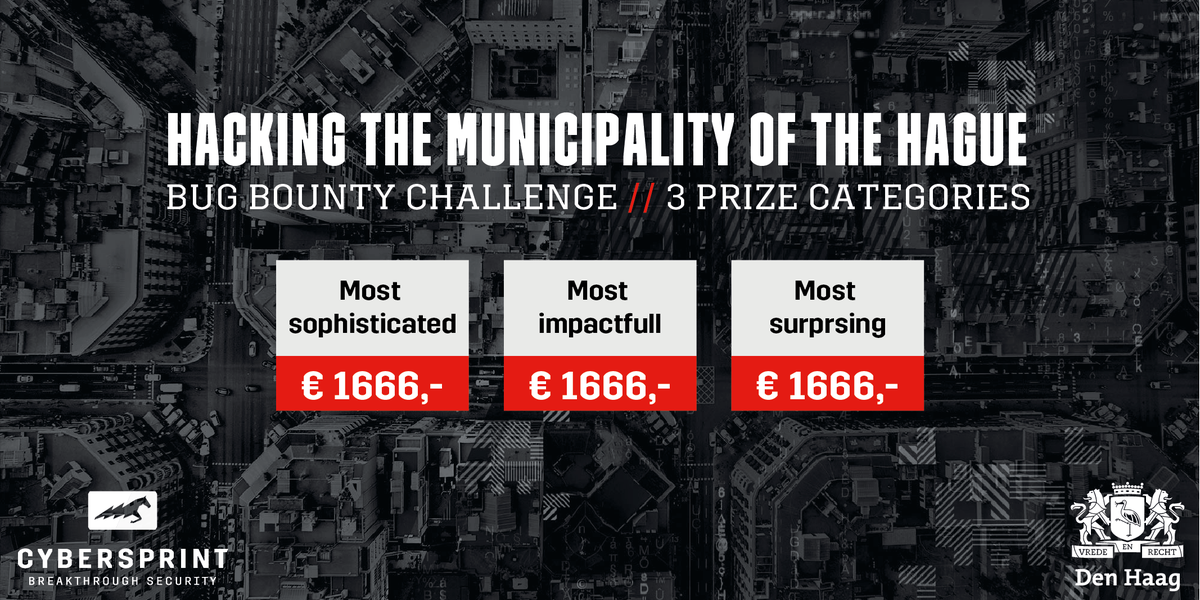 cybersprintnl's tweet image. Rewards Bug Bounty Challenge The Hague are announced! €1666,- for each #hack category. Challenged? Register now cybersprint.nl/blog/mystery-b…