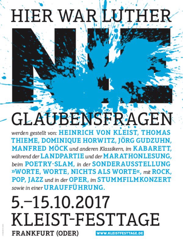 Nächste Woche ist es soweit! #kleistfesttage Glaubensfragen werden gestellt von: