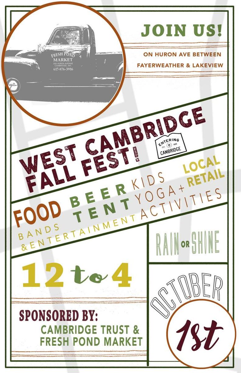 fullmoonboston's tweet photo. Join us this Sunday 10/1 for the West #CambridgeMA Fall Fest here in Huron Village from 12-4pm! Live music, local vendors, beer tent, etc. https://t.co/8YOvEJI3OU