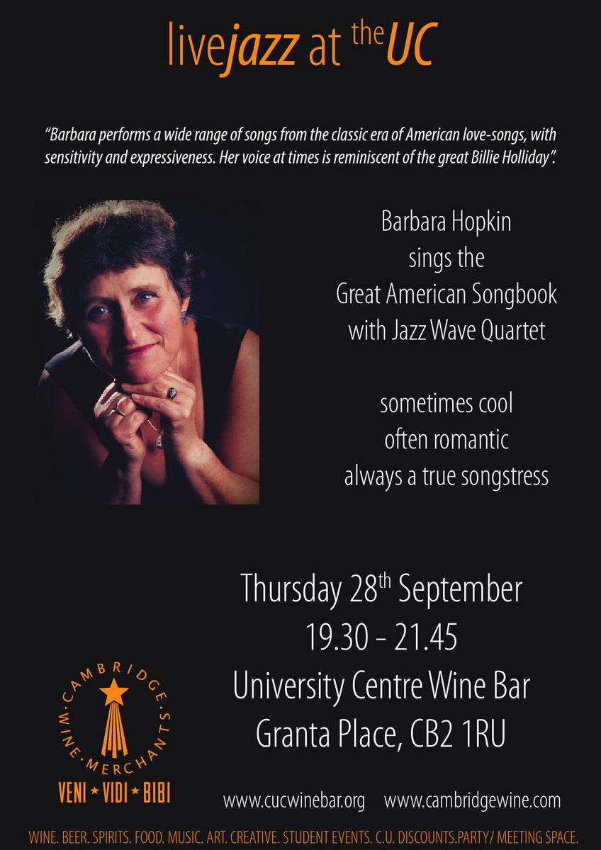 The Jazz Wave Quartet will be featuring singer Barbara Hopkin. <a href="/cucwinebar/">cucwinebar</a> Thursday 28th from 19:30
FREE EVENT
