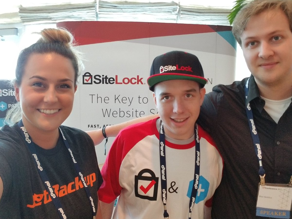 JetApps's tweet photo. Chatted with some team members from @SiteLock at the cPanel Conference! We did not win the Apple Watch they were raffling off but we did win some new friends 🤝 #cPConf #jetbackup #backup #jetapps https://t.co/p0MBwoZ2yB