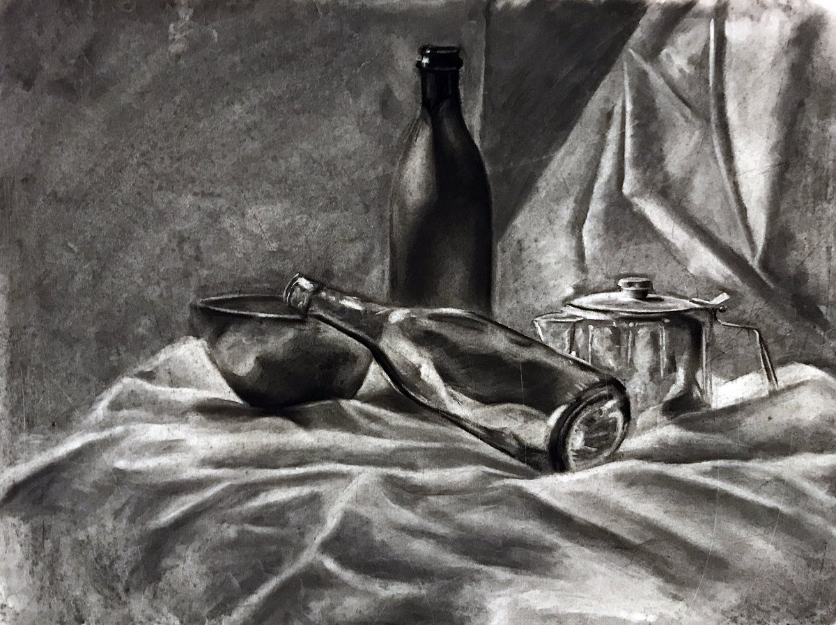 still life charcoal drawings