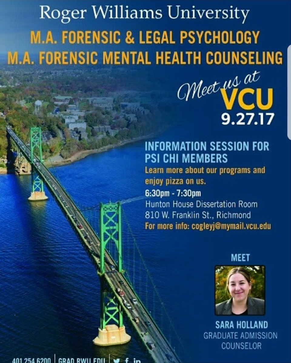 Join us tonight to hear about the psychology graduate programs Roger Williams Univeristy has to offer! Bring a friend and enjoy 🍕 on us!