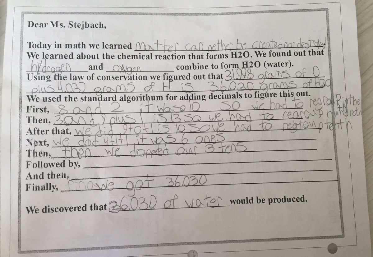 MrsStefanik's tweet image. @BCPSSci in Advanced fifth grade math today check it out @ms_stejbach @kmyers173 #matter #smp #mathwriting #daily3 #perseverance