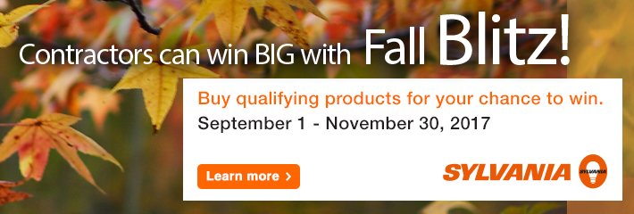Win big w/ Fall Blitz from Sylvania! Buy $250+ of qualifying SYLVANIA products earn a chance for rewards. Learn more bit.ly/2k67l4C