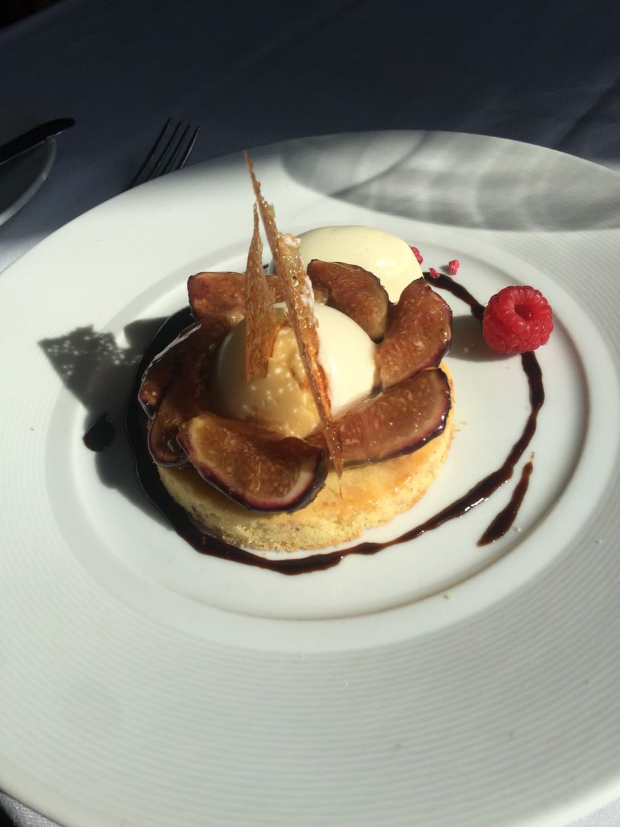 Fig Tart, Mascarpone Cream, Blue Cheese Ice Cream, and Balsamic Sauce