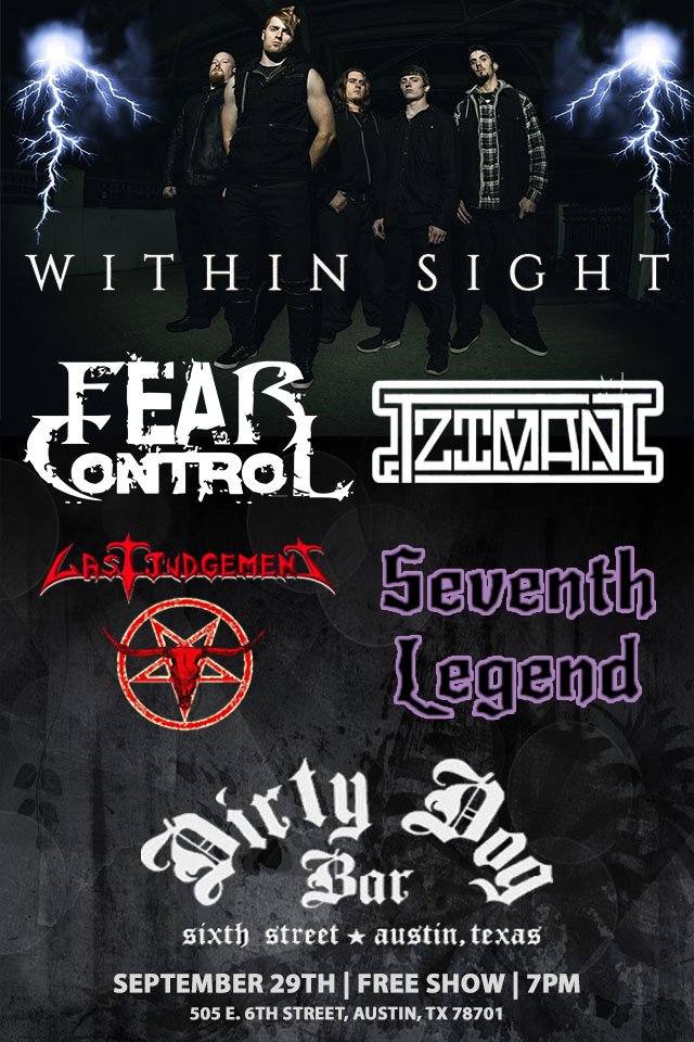 FRIDAY 9/29. <a href="/dirtydogbar/">dirtydogbar</a> in #Austin <a href="/FearControlTX/">Fear Control</a> @within_sight1 <a href="/tzimani/">Tzimani</a> <a href="/LastJudgementOf/">LastJudgement</a> #SeventhLegend NO COVER facebook.com/events/1834600…