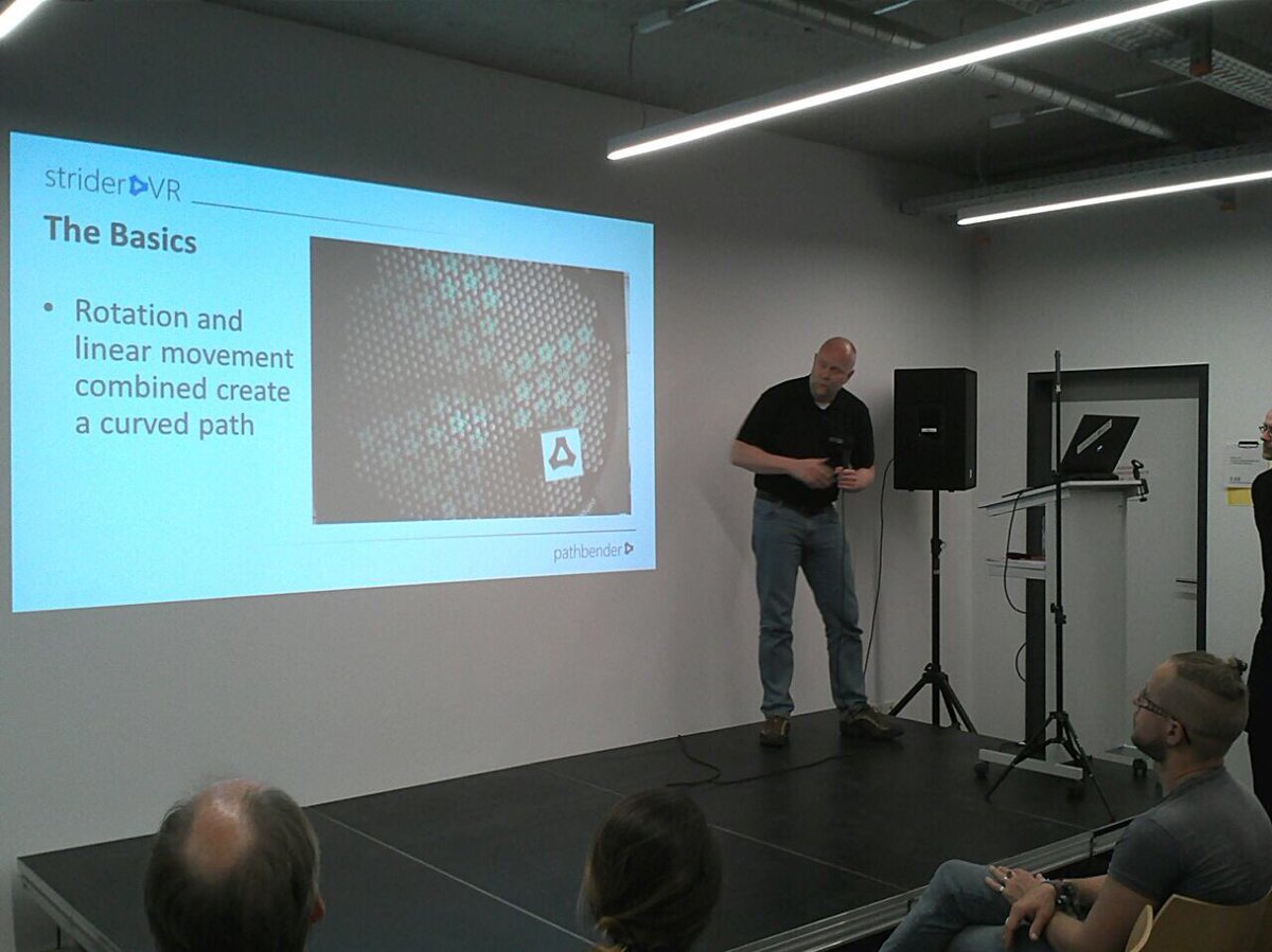 VR_Berlin's tweet photo. #StriderVR presenting their Omnidirectional treadmill 👨🏻💻⚡️⚡️
+ Strider VR platform in action! 🕹
#VRBLN #VR https://t.co/JDxM70pPIZ