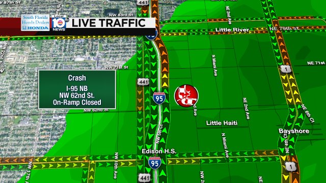 CRASH: I-95 NB & NW 62nd St. On-Ramp at NW 62nd St. is closed. #TRAFFIC #MIAMI https://t.co/1zi97tRO6x