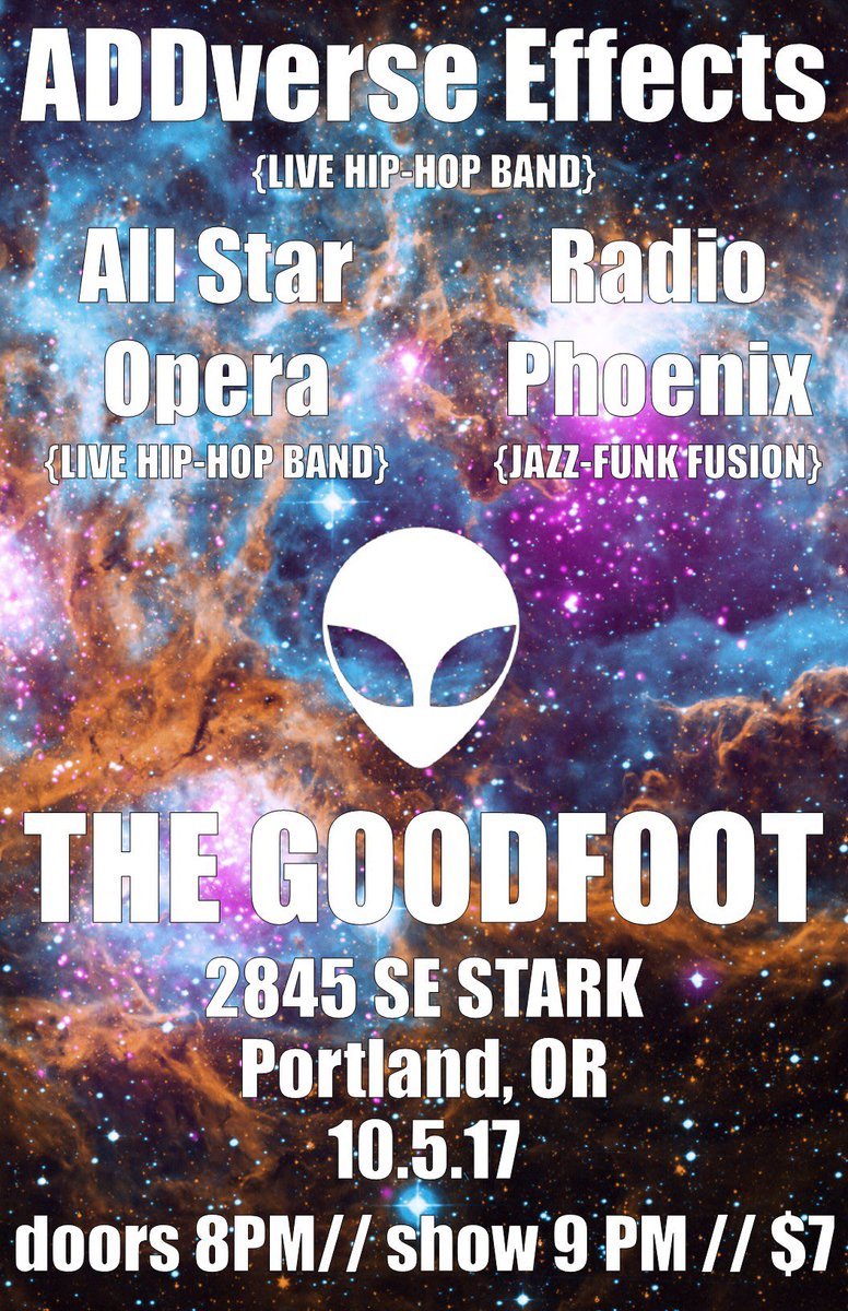 ADDverse Effects (@addverseeffects) on Twitter photo Fiji's Birthday Bash <a href="/goodfootlounge/">The Goodfoot</a> Thursday Oct. 5th w/ <a href="/AllStarOpera/">Who is All Star Opera?</a> & Radio Phoenix! Can't miss event. Far out Fiji's Birthday Bash <a href="/goodfootlounge/">The Goodfoot</a> Thursday Oct. 5th w/ <a href="/AllStarOpera/">Who is All Star Opera?</a> & Radio Phoenix! Can't miss event. Far out