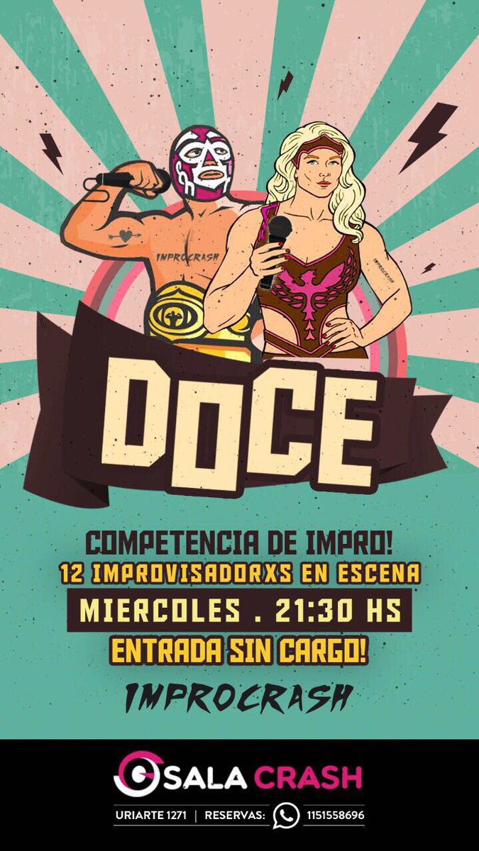 Hoy a las 21:30hs presento DOCE, un show con alumnos de la escuela de impro. Doce personas improvisan, el público vota y solo una gana 🏆