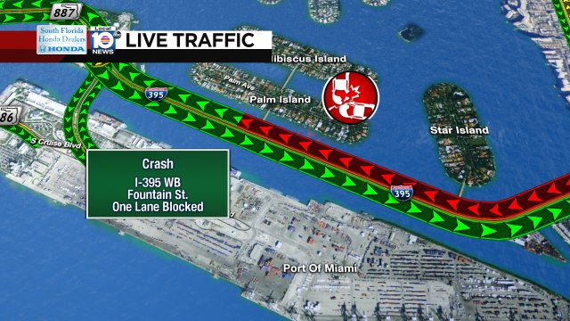 CRASH: I-395 WB & Fountain St. One lane is blocked; expect heavy delays. #TRAFFIC #MIAMI https://t.co/9eaAUiMQ9S