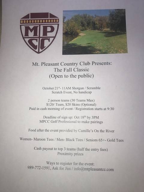 MtPCountryClub's tweet photo. October 21st. Fall Classic at MPCC. See pic for details. https://t.co/rGrIowbSKi