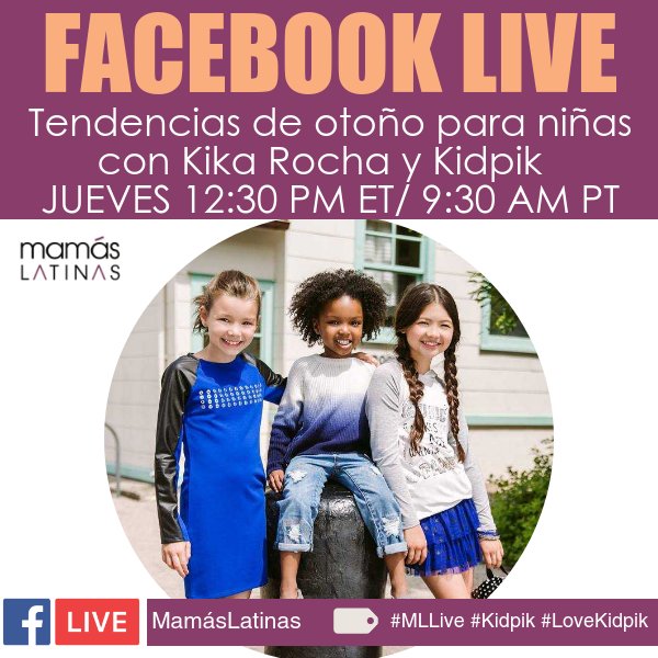 kidpikworld's tweet photo. Join us TOMORROW at 12pm EST/9am PST for a FACEBOOK LIVE event with @MamasLatinasUSA  
#MLLive #LoveKidpik https://t.co/vOiPeSbPEH