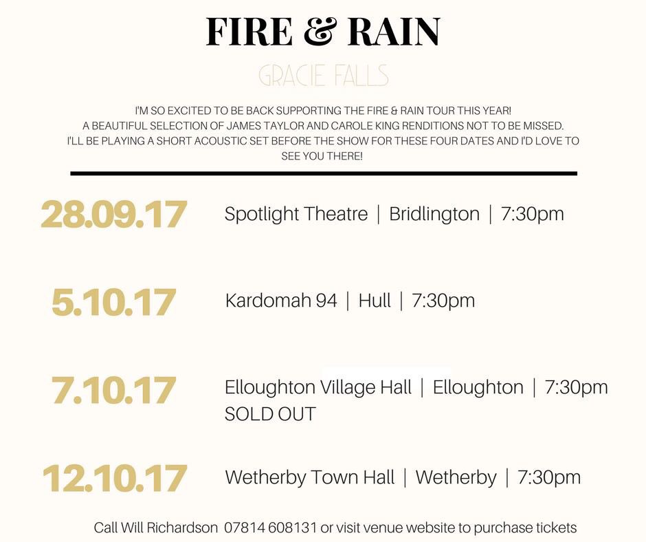 Tomorrow night is 1st of 4!
So excited to support Fire &amp; Rain tour again! <3
Tickets are £10, Doors open at 7:30 -spotlighttheatrebrid.co.uk