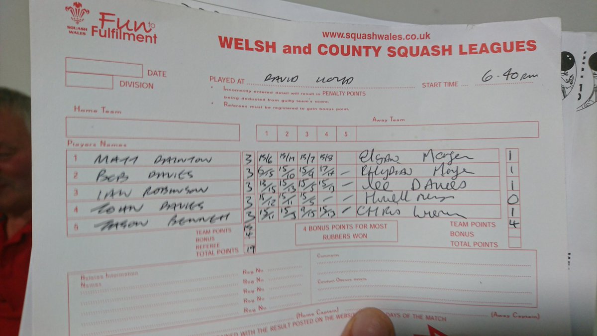 And it's a clean sweep for DL Swansea B side tonight, 5-0 and 19 points in the bag, excellent performance boys! #topoftheleague #squash