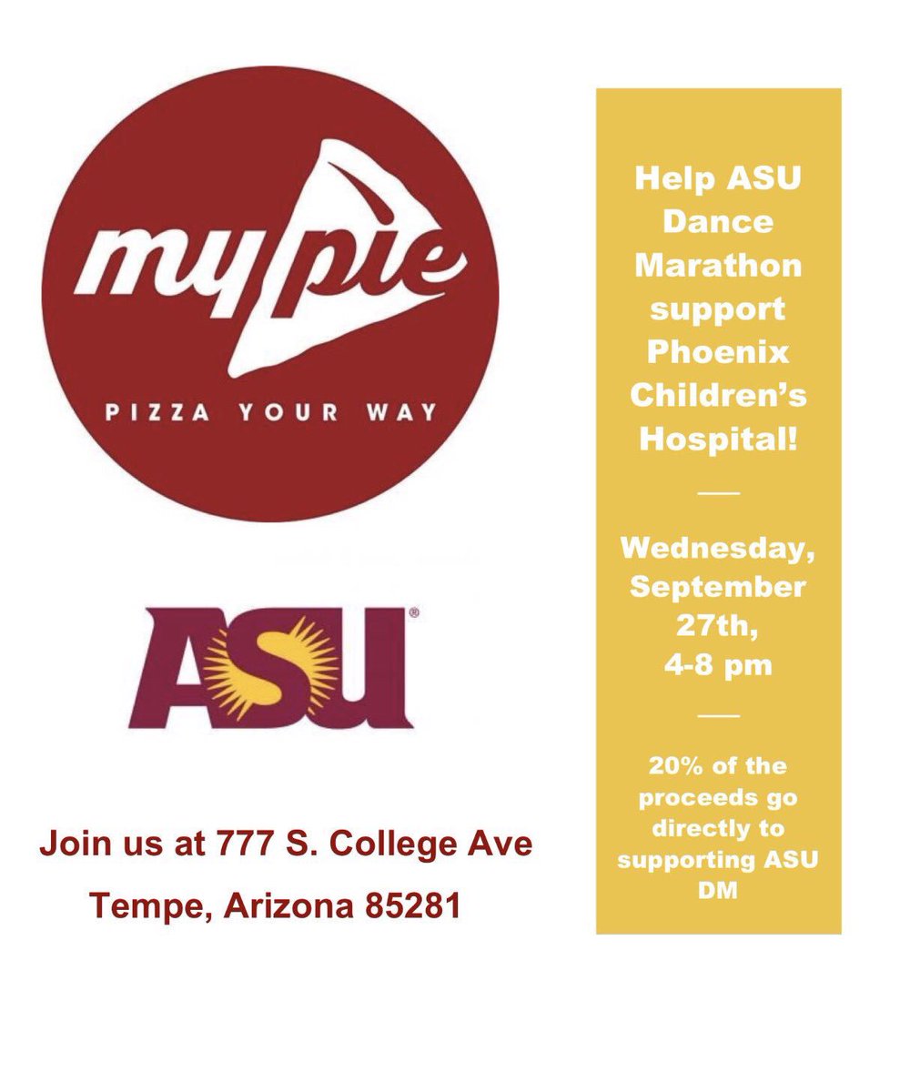 ASU_DM's tweet image. Today is the day! Stop by My Pie on College Ave between 4 &amp;amp; 8 PM to support ASU DM and Phoenix Children's Hospital!
