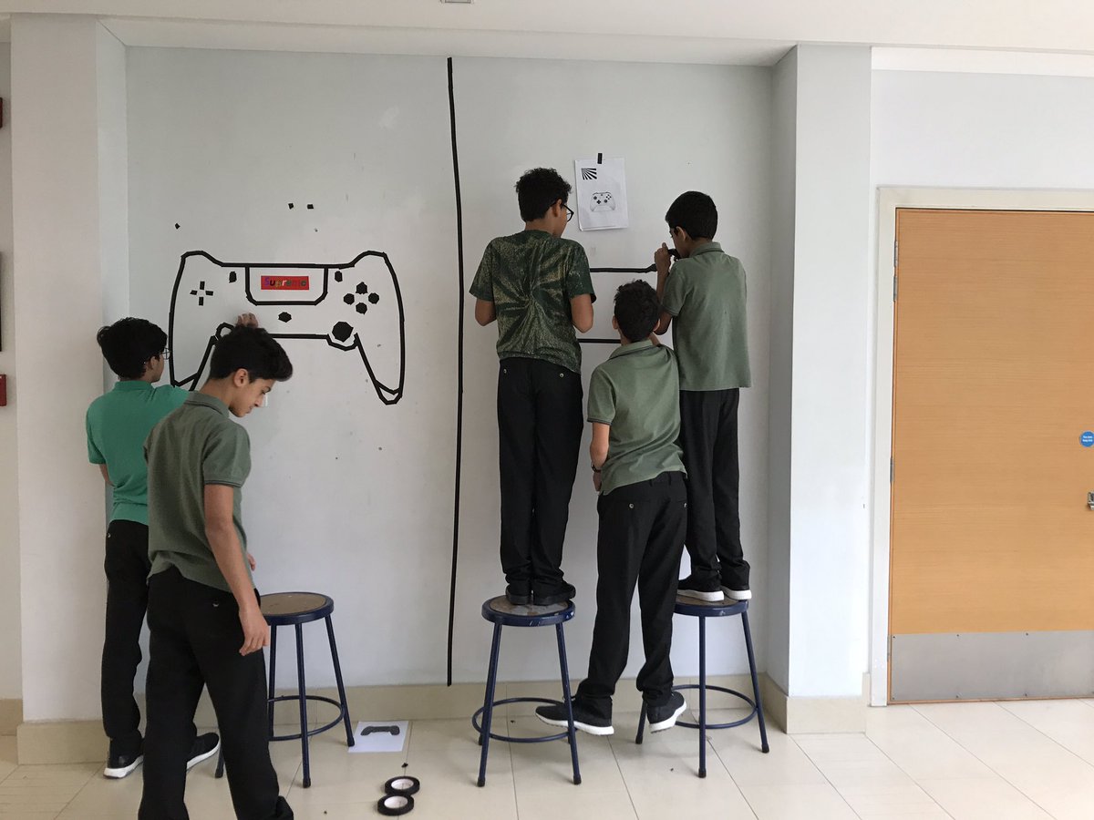 HMMeinen's tweet photo. #grade7 #rvisionaries #maskingtape murals are coming along! #ISSEdu @rvis_bh #rvis_art https://t.co/l3VHyp7yQC