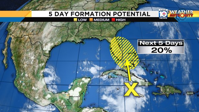 Formation potential is low for a disturbance over the NW Caribbean Sea forecast to move NNW and bring rain to SoFlo. https://t.co/xbL8KGalPN