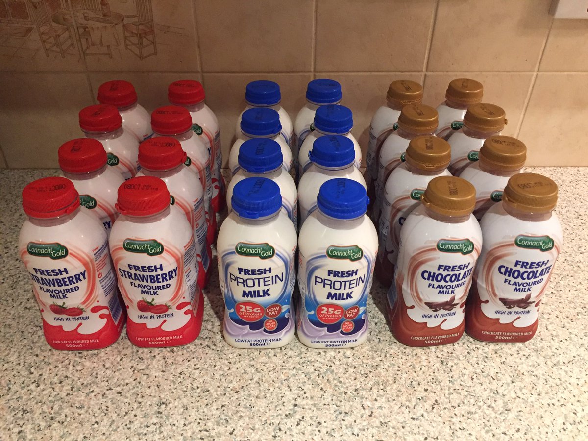 Think this should do me for a while! Thanks to <a href="/ConnachtGold/">Connacht Gold</a> for the delivery of their new products #proteinmilk #strawberry #chocolate