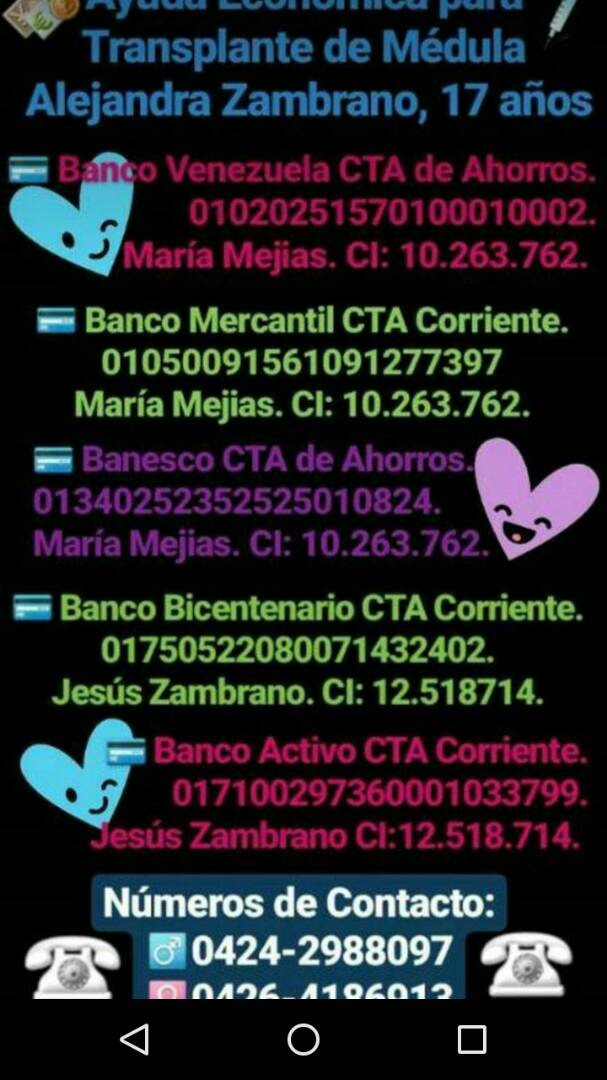 gade_usb's tweet image. Nuestra compañera USBista Alejandra Zambrano necesita de nuestra ayuda en su lucha contra el cáncer. #USBve