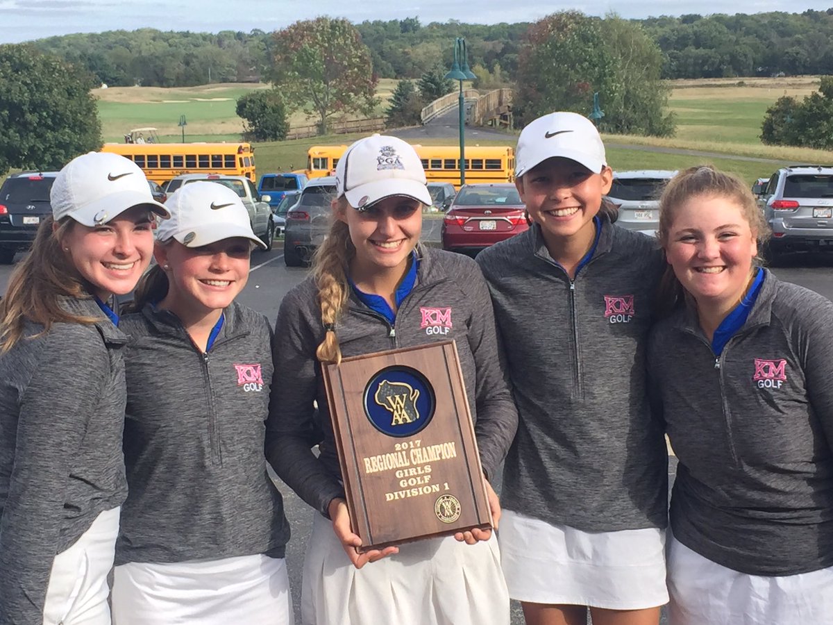 KMGIRLSGOLF's tweet photo. KM Varsity wins the Waukesha South Co-op Regional with a team score of 308!! Congrats!!! #processnotresult https://t.co/SRvoonfL0j