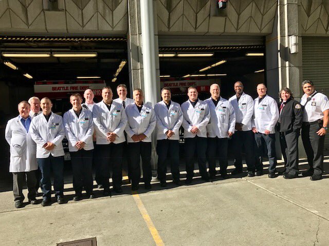 SeattleFire's tweet image. Nine Seattle Firefighters started a 10-month-long paramedic school today at Harborview Medical Center. #class44 #paramedicschool