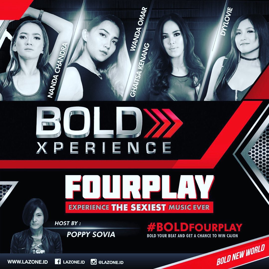Nantikan di kota kota mu
BOLD FOURPLAY 'Experience The Sexiest Music Ever' #BOLDfourplay
<a href="/GhaitsaPuteri/">Ghaitsa Kenang</a>  <a href="/SMN_Channel/">Star Media Nusantara</a> <a href="/LAZoneid/">LA Zone</a>
