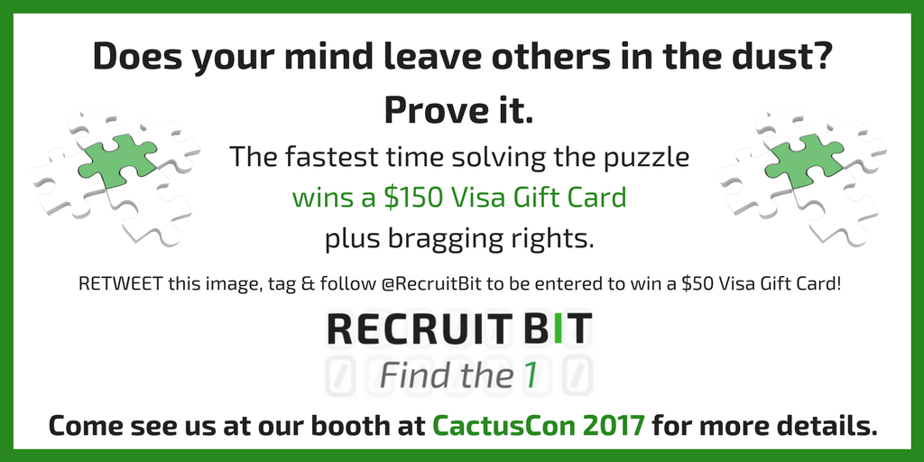 RecruitBitSec's tweet photo. We're geared up and ready for @CactusCon 2017.  Who's ready to rumble? #hackallthethings #solvealltheproblems #winallthemoney #cactuscon2017 https://t.co/Ro3XajoKge