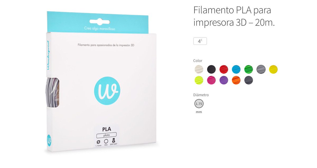 Nuevo formato de 20m de nuestro PLA de alta calidad y colores intensos a precio económico goo.gl/83QCZW #3DPrint #impresion3D