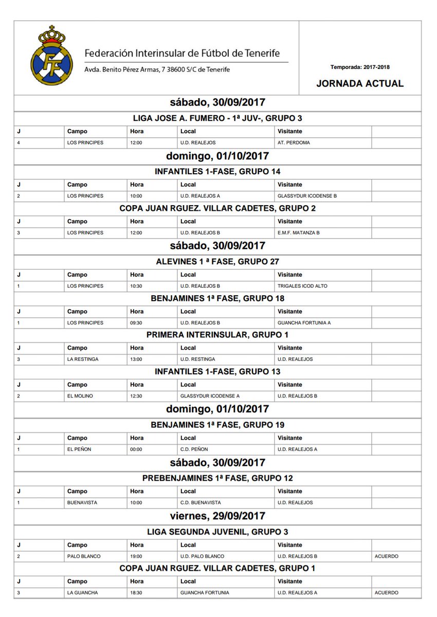 Horario de los partidos oficiales de nuestros equipos para este fin de semana.
                   #VAMOSUDR
