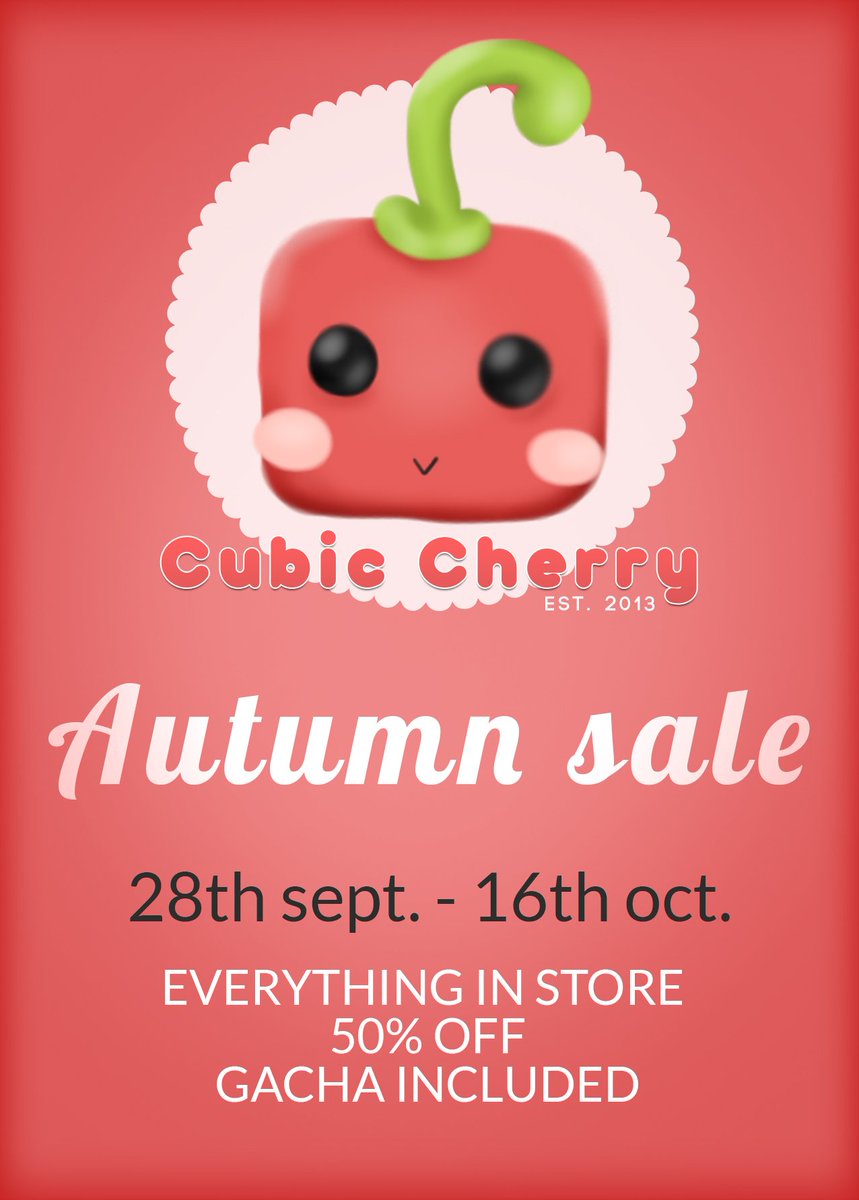 FreebieCorner's tweet photo. Autumn Sale @ Cubic Cherry (Sep 28 - Oct 16) https://t.co/kslKClQuu7 #SecondLife #SLSale https://t.co/tgLfu3O6ts