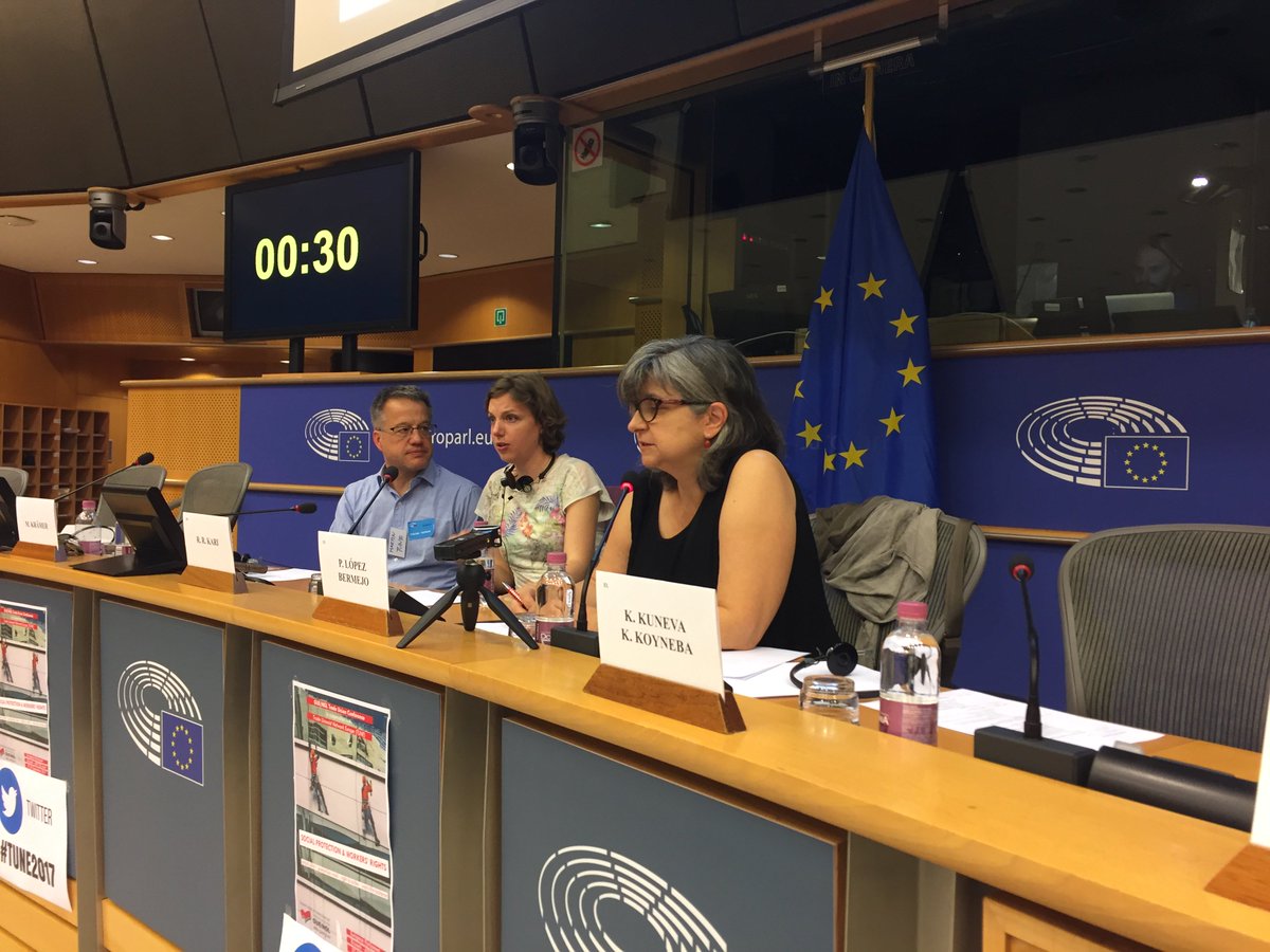 IUEuropa's tweet photo. “No parece que la Comisión Europea tenga intención alguna de solucionar el fraude y la precariedad en el transporte por carretera” #TUNE2017 https://t.co/wd3Vi5B6ry