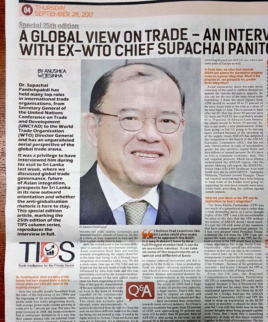 economylk's tweet photo. #TIPS Special 25th edition is up!
“A Global View on Trade” An interview w/ Ex-@WTO Chief S.Panitchpakdi by @anushwij https://t.co/YAgXIrRapC https://t.co/03O9SK65VZ