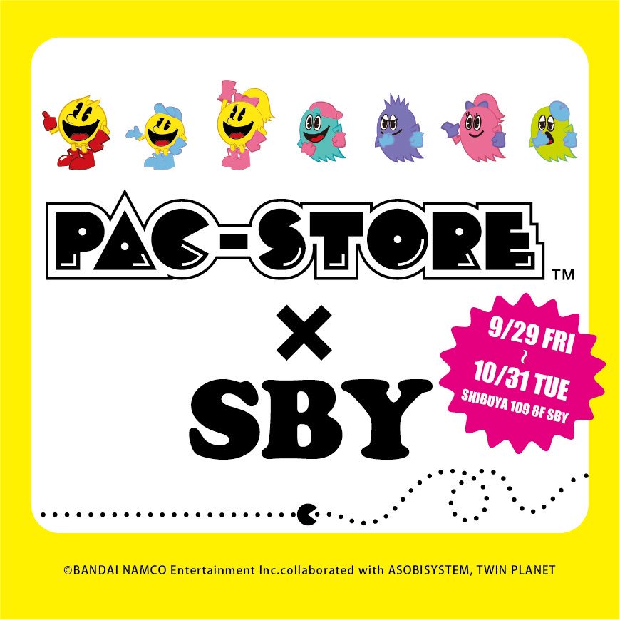 pac_store's tweet photo. 『PAC-STORE』がSHIBUYA109の8階「DISP!!!」に9/29～10/5の期間限定でオープン！8階にあるカフェ・SBY✖️PAC-STOREとのコラボドリンクの発売が��定！コラボドリンクをご注文頂いた方にはスペシャル特典もあります🎁✨ https://t.co/NjxJnkQsRJ