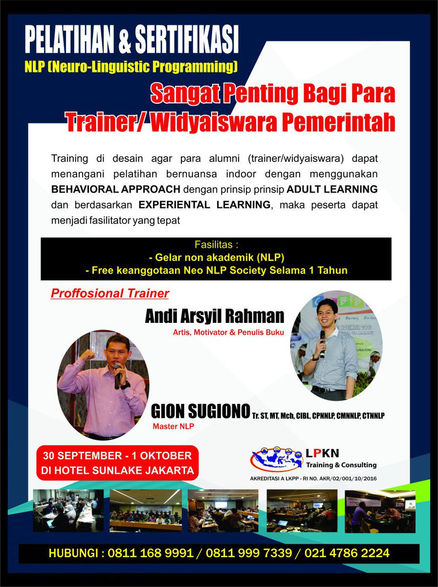 diklat_lpkn's tweet photo. NLP ( https://t.co/v8nZIRMQQC )

#training #motivator #kursus #itb #ipb #ui #mahasiswa #pengacara #konsultanhukum #pns #pusdiklat #pengadaan https://t.co/YqNgpr40mi