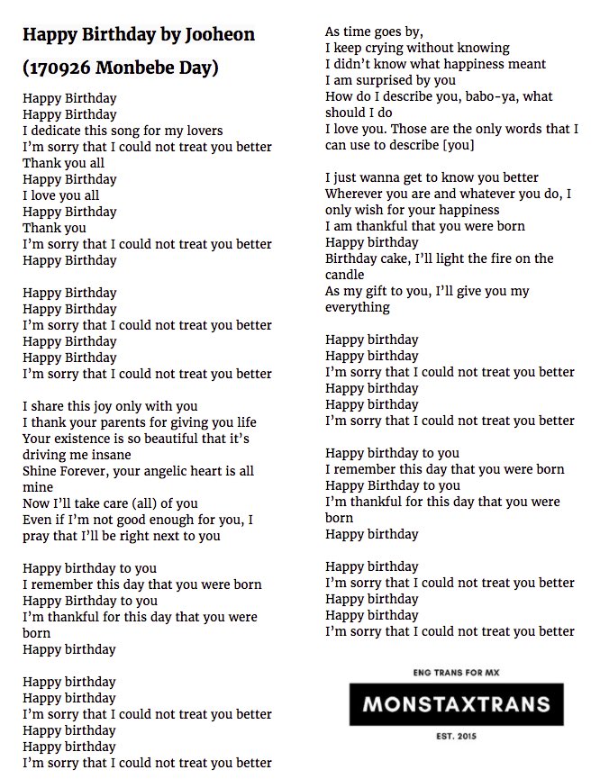 MXTRANS on Twitter "(LYRICS) Happy Birthday by JOOHEON 