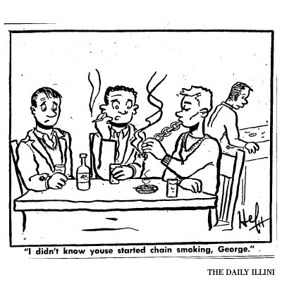 TheDailyIllini's tweet photo. In honor of Hugh Hefner, here are few cartoons he made during his college years. #RIPHef https://t.co/kcI5fzVsUP