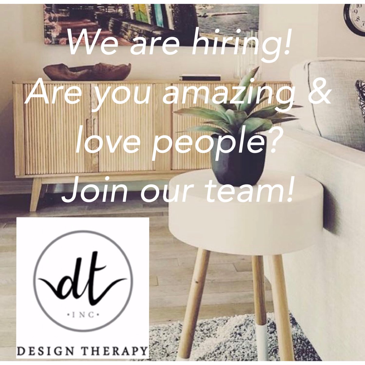 DesignTherapyHm's tweet photo. We are looking for a fun, professional person with an amazing attitude and a love for design/home decor to join our team. https://t.co/Pym6pYqtNk