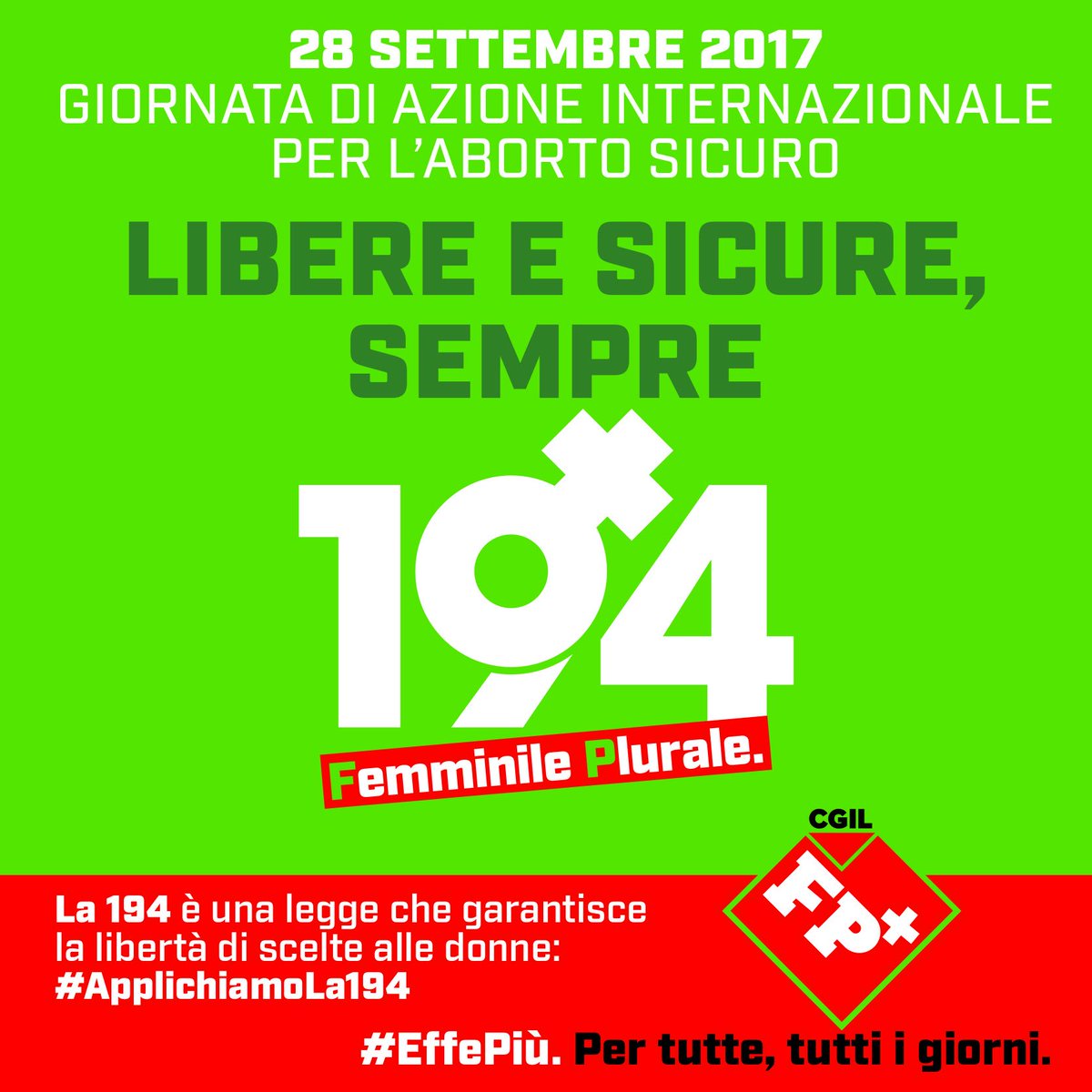 #Liberedi e sicure, sempre❗️
#EffePiù♀️- Per tutte, tutti i giorni.

#28settembre
#AbortoSicuro
#ApplichiamoLa194
#riprendiamocilalibertà