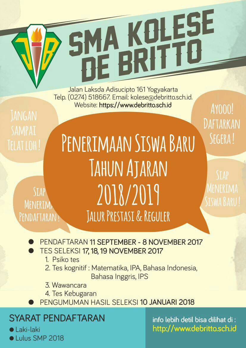 AlexiusAdhityaK's tweet photo. AYO DAFTAR BRO! #debritto #kolese #sma #jesuit #college  #Yogyakarta  #Indonesia #psb #daftar #siswa #baru https://t.co/0z7yeYZyeB