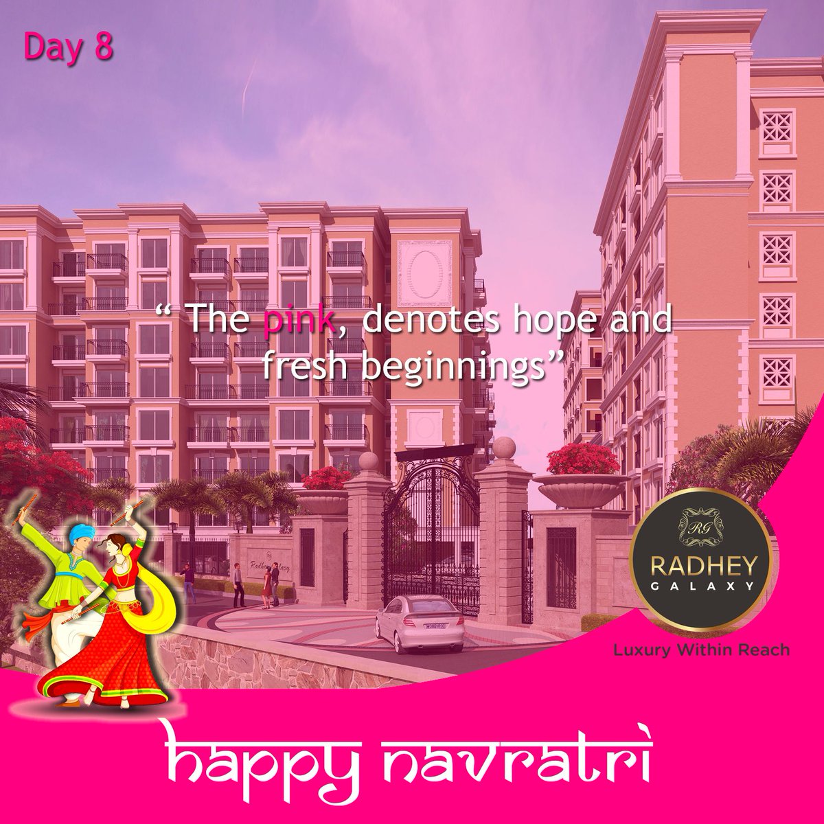fromRadheyGroup's tweet photo. On day 8th, Post your selfie with #pink, we will feature it. Happy Navratri 
#navratri #radheygalaxy https://t.co/MKG9klO9yL