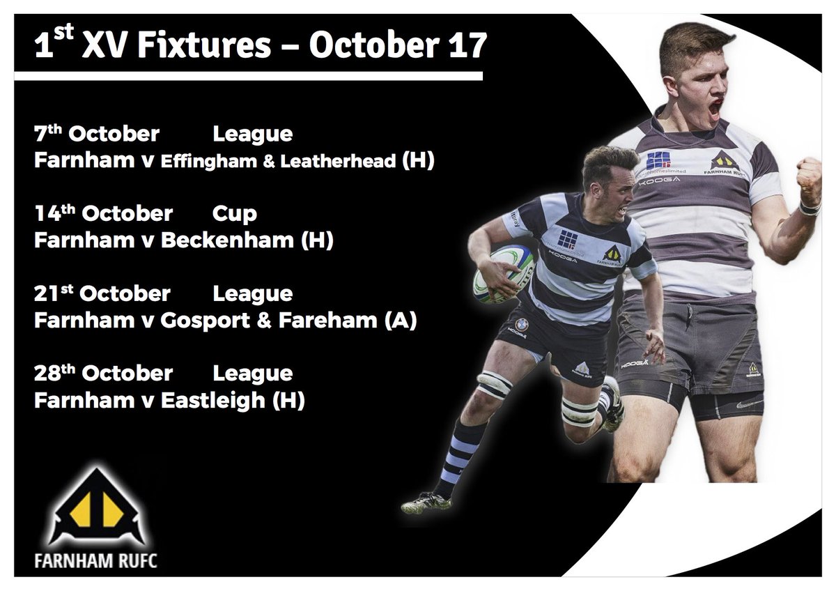 So September is nearly finished, take a look at our 1st XV fixtures for October and get the dates in your diary! #farnhamrugby