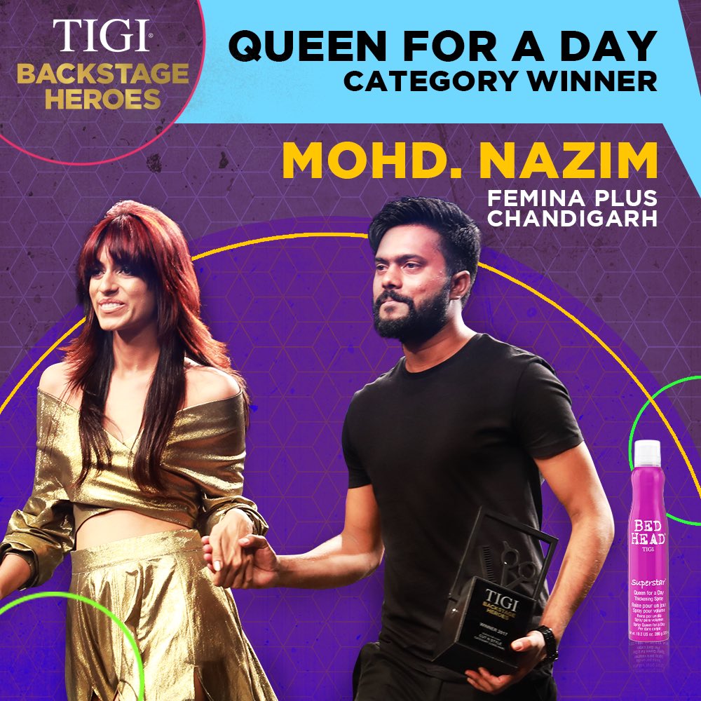 Slay’d like a queen! <a href="/FeminaPlus_fp/">Femina Plus</a> Mohd. Nazim wins the Queen for a day category.
#TIGIBedheadBackstageHeroes #Winner